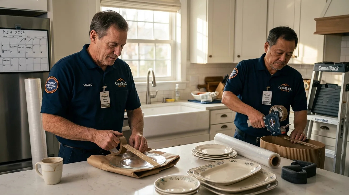 Professional crew packing kitchen dishware in Brookwood, AL
